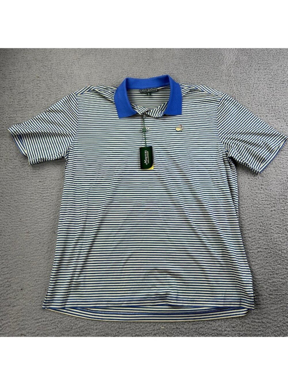 Masters Collection Short Sleeve Shirt Polo Yellow Blue Striped Size XL Golf